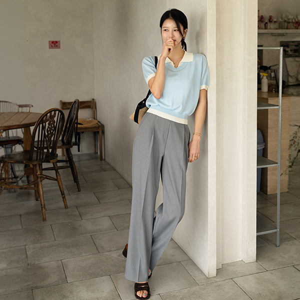 Collar Color Matching layered Short-sleeve Knitwear