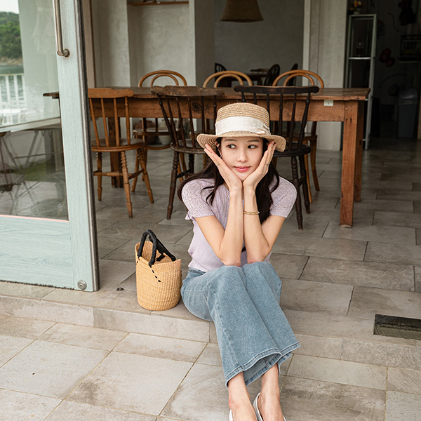 Corrugated 부클 레글런 Short-sleeve Knitwear