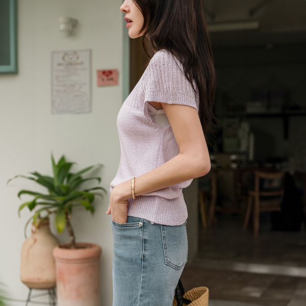 Corrugated 부클 레글런 Short-sleeve Knitwear