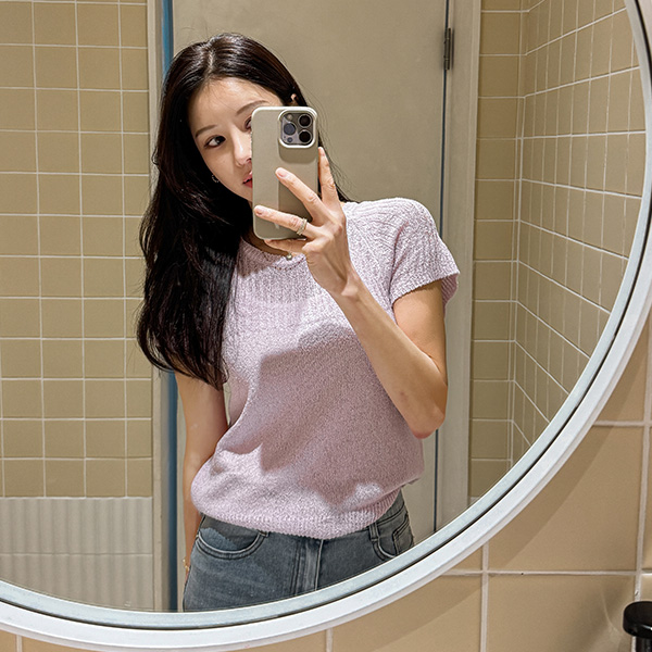 Corrugated 부클 레글런 Short-sleeve Knitwear