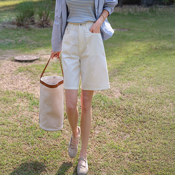 Pocket Patch Banding Half-length Pants