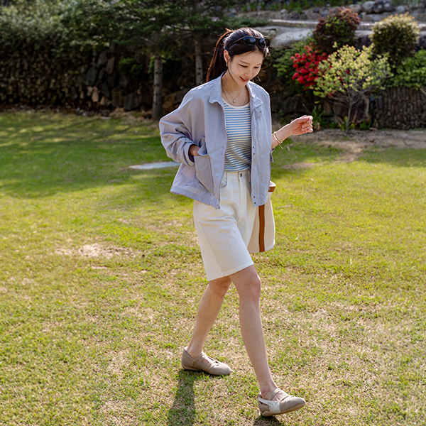 Pocket Patch Banding Half-length Pants