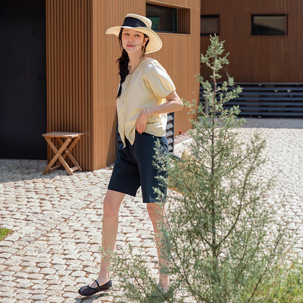 Pocket Patch Banding Half-length Pants