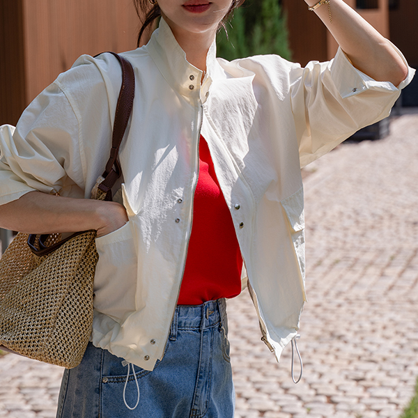 Hem String Nylon Rustle Jumper