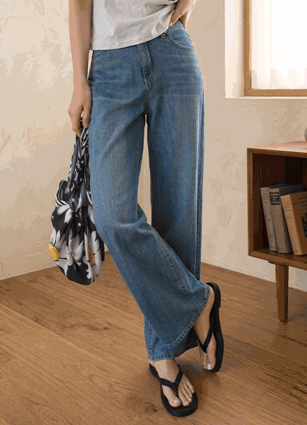 Cool Straight Wide Banding Denim Pants Korea