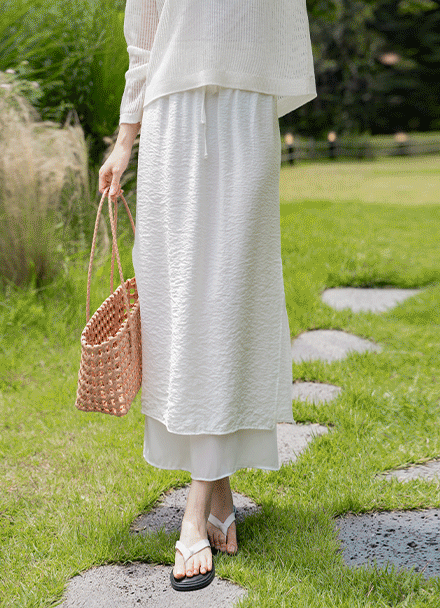 Double Layered Slit Banding Skirt Korea