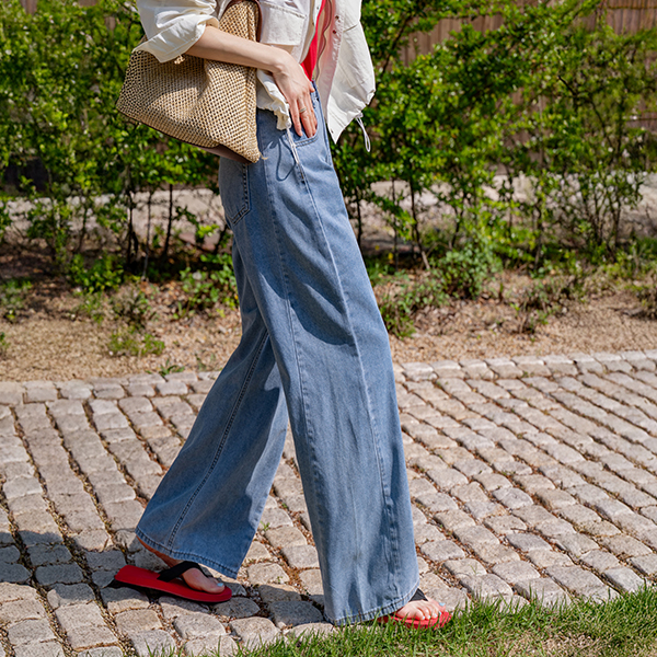 [Special Sale] 찰랑 인밴딩 세미와이드 Denim Pants