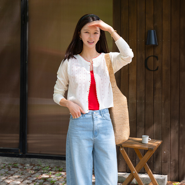 웨이비 Punching Color Matching Cardigan