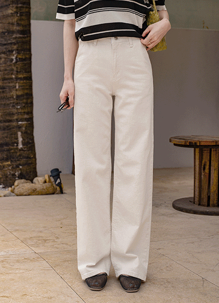 Two Tone Turn-up Wide Cotton Pants Korea