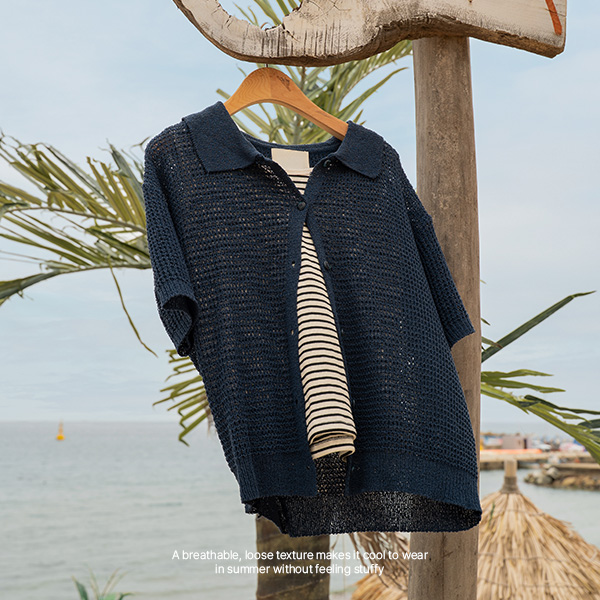 와플 짜임 Short-sleeve Collar Knitwear