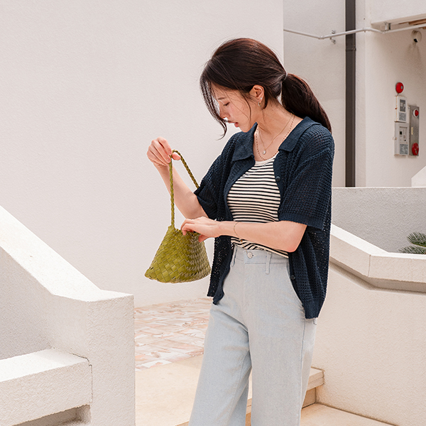 와플 짜임 Short-sleeve Collar Knitwear