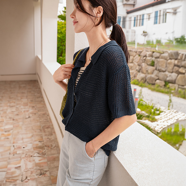 와플 짜임 Short-sleeve Collar Knitwear