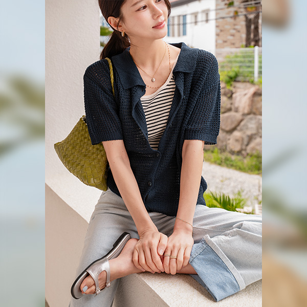 와플 짜임 Short-sleeve Collar Knitwear