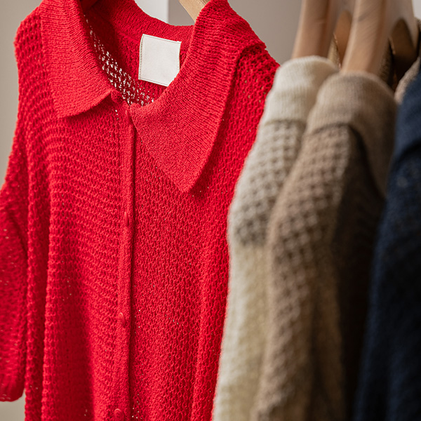와플 짜임 Short-sleeve Collar Knitwear