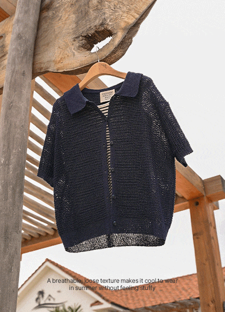 와플 짜임 Short-sleeve Collar Knitwear Korea