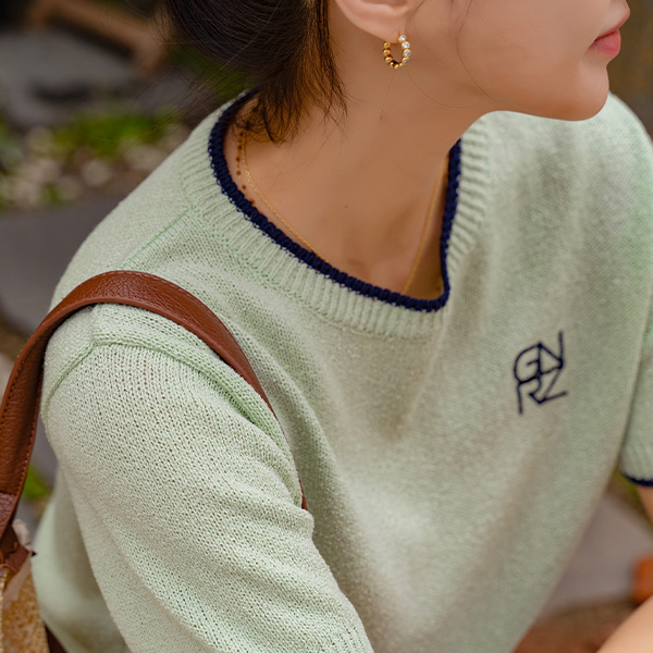 마로니 Color Matching Round Knitwear