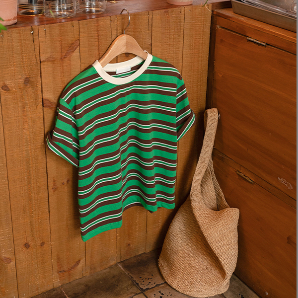 버블팝 horizontal striped Short-sleeve T-shirt