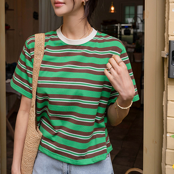 버블팝 horizontal striped Short-sleeve T-shirt