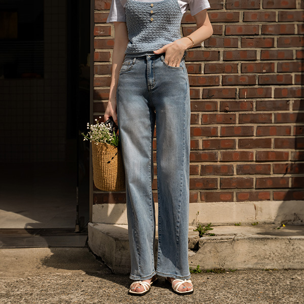 Stretchy Span Diagonal Semi Wide Banding Pants