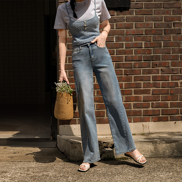Stretchy Span Diagonal Semi Wide Banding Pants