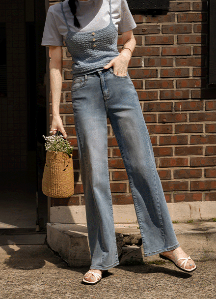 Stretchy Span Diagonal Semi Wide Banding Pants Korea