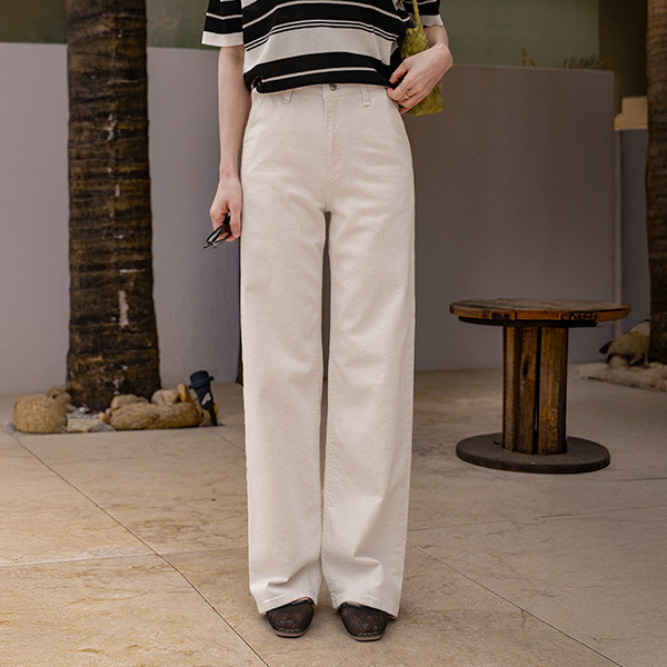 Two Tone Turn-up Wide Cotton Pants