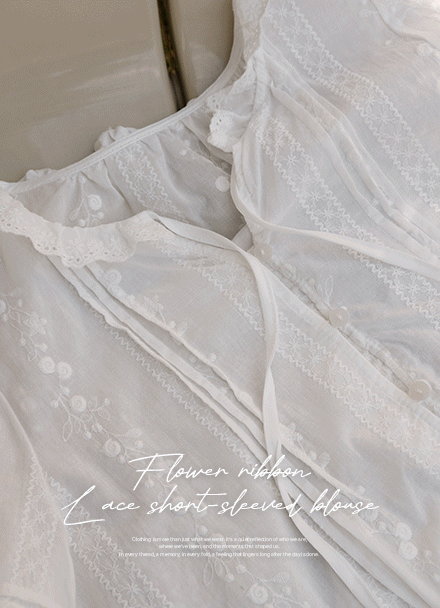 Flower Ribbon Lace Short-sleeve Blouse Korea