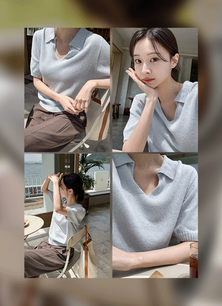 Sophie Holgament Collar Short-sleeve Knitwear Korea