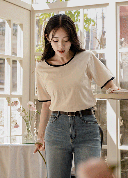 [Special Sale] Color Matching Binding Short-sleeve T-shirt Korea