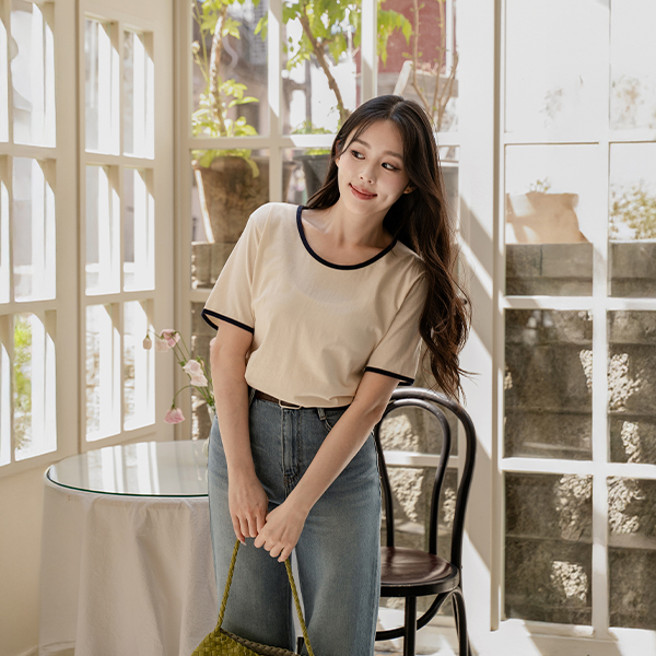 [Special Sale] Color Matching Binding Short-sleeve T-shirt
