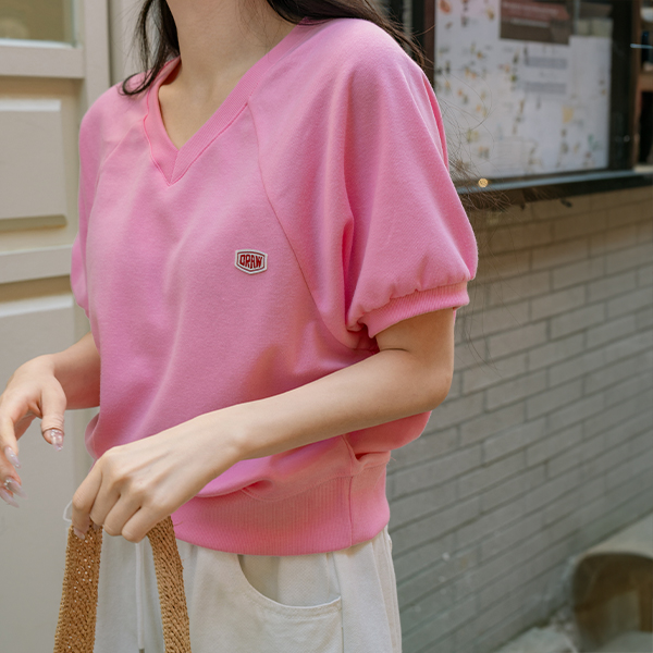 [Special Sale] Draw Patch V-neck Short-sleeve sweatshirt
