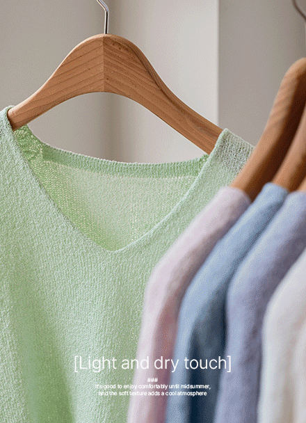 Boucle Linen V-neck Short-sleeve Knitwear Korea
