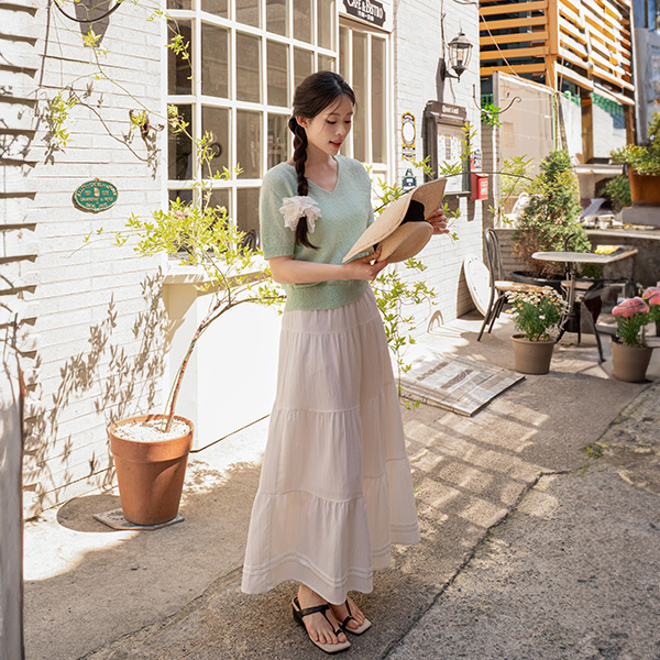 Boucle Linen V-neck Short-sleeve Knitwear