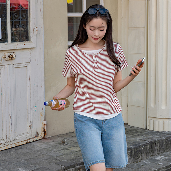 horizontal striped layered Short-sleeve T-shirt