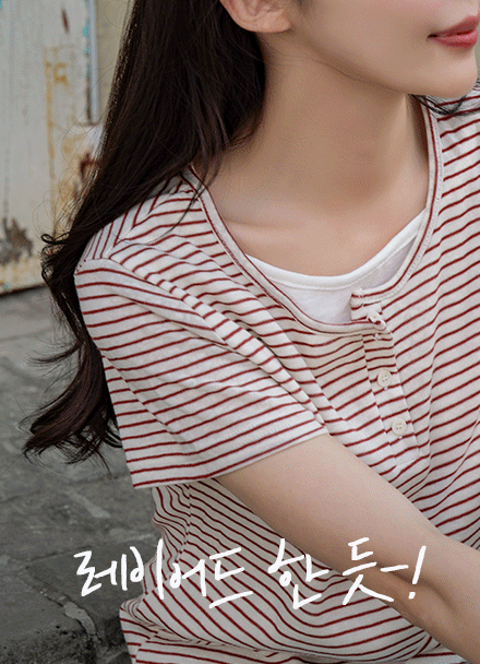 horizontal striped layered Short-sleeve T-shirt Korea