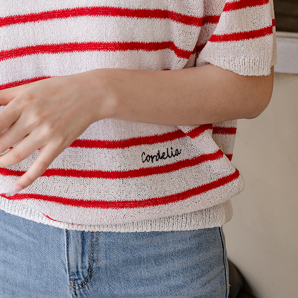 [Special Sale] 리쉬 부클 horizontal striped Short-sleeve Knitwear