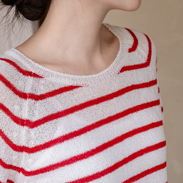 [Special Sale] 리쉬 부클 horizontal striped Short-sleeve Knitwear