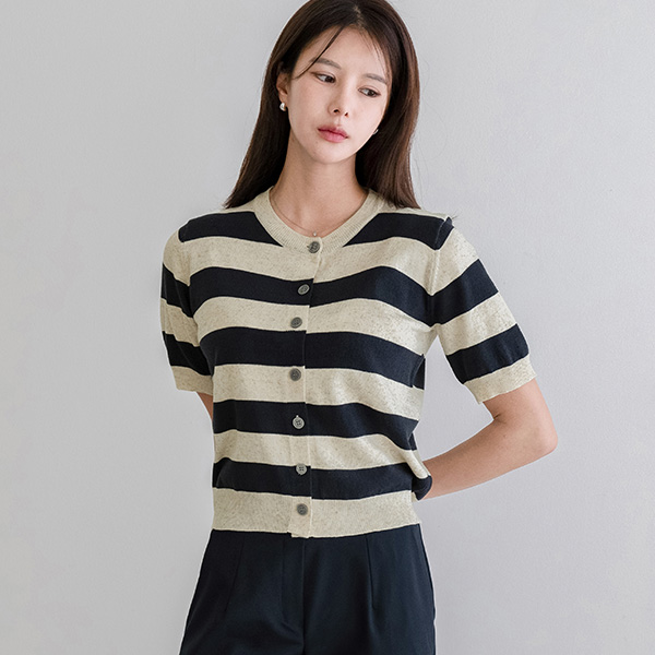 [Special Sale] Goseul Linen horizontal striped Cardigan
