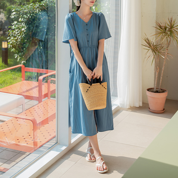 Rustling Cool V Short-sleeve Dress