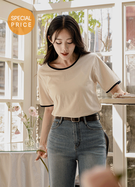 [Special Sale] Color Matching Binding Short-sleeve T-shirt Korea
