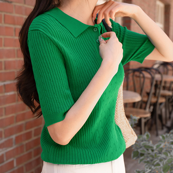 Slim Twiddle Short-sleeve Collar Knitwear