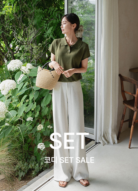 [코디SET] Linen Collar 버튼 Short-sleeve Knitwear+키작아도 면 Pants 65ver (라이크Linen와이드) Korea