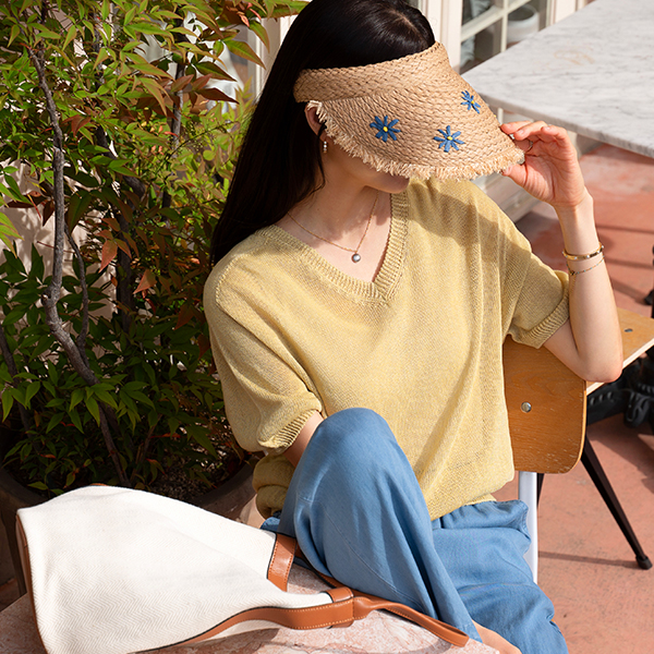 홀가 Linen Short-sleeve V-neck Knitwear