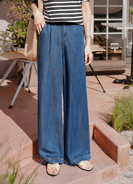 Wrinkle-free Pintuck Wide Denim Pants Korea