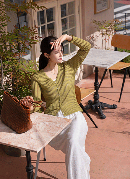 Sky Edge Flower Linen Cardigan Korea
