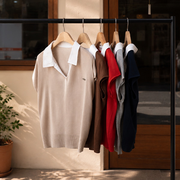 페리슨 pendant Collar Short-sleeve Knitwear