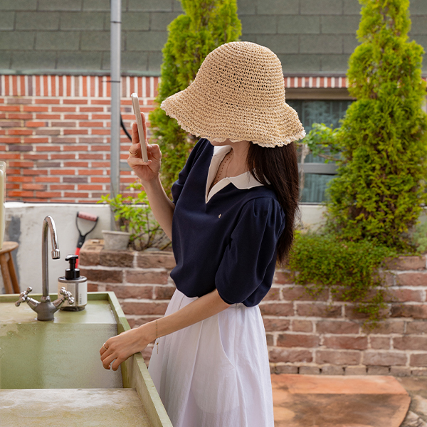 Puff 배색카라 Short-sleeve sweatshirt