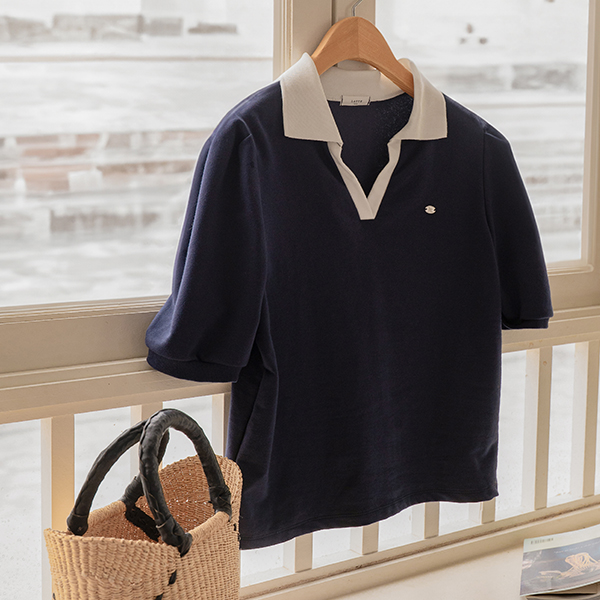 Puff 배색카라 Short-sleeve sweatshirt