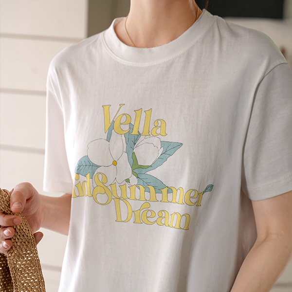 Flower 나염 오버 Short-sleeve T-shirt