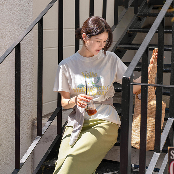 Flower 나염 오버 Short-sleeve T-shirt